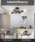 Modern industrial ceiling light fixture in a stylish living room with lit and unlit bulb options displayed below.