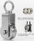 Eight Pack Cable Pulley Wheel Set In 304 Stainless Steel For Heavy Duty Lifting And Rigging, Workhorse Grade Bearing Rope Pulleys For Hoisting Towing And Winch Systems With Smooth Operation And Rust Resistance, 304 stainless steel pulley with double bearings