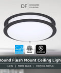 Matte Black 14 Inch Round Flush Mount LED Ceiling Light with frosted acrylic shade