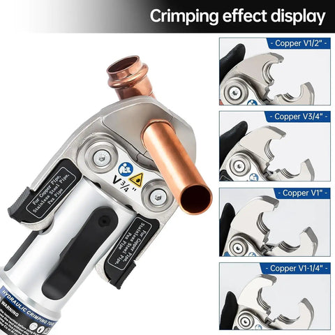 Workhorse Copper Pipe Crimping Tool For Narrow Spaces One Half Inch To One And A Quarter Inch Jaws Hydraulic Press Crimpers Portable Pliers Rotatable Head Up To Three Hundred Fifty Degrees Aluminum Alloy Body Built For Tight Spaces, crimping 3/4-inch copper pipe