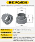 Two-pack 2-inch CPVC connector heater flange and nut kit for pool heater in gray plastic