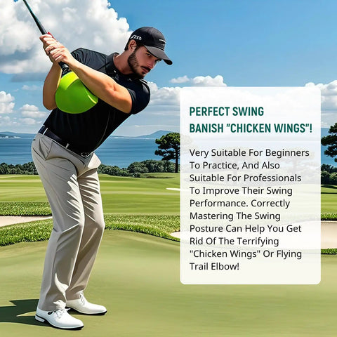 Golfer using Posture Perfect Golf Swing Trainer For Arm And Body Coordination, Muscle Memory Builder, And Pro Grade Swing Mechanics
