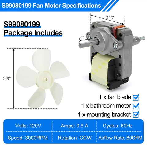 Bathroom Exhaust Fan Motor And Blade Upgrade For 80 CFM Quiet Ventilation 4 Point 0 Sones Direct Replacement Compatible