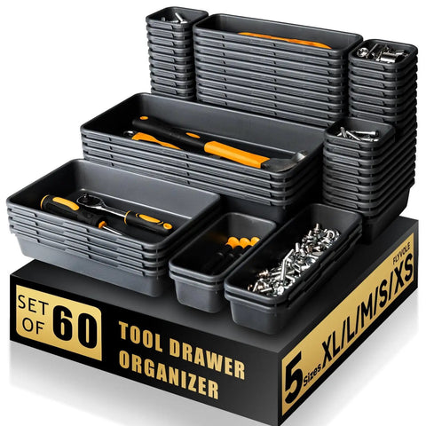 60 Piece Tool Box Organizer Tray Set With 5 Sized Inserts From XL To XS For Drawers And Rolling Tool Chests Keeps Gear Neat And Ready To Grab