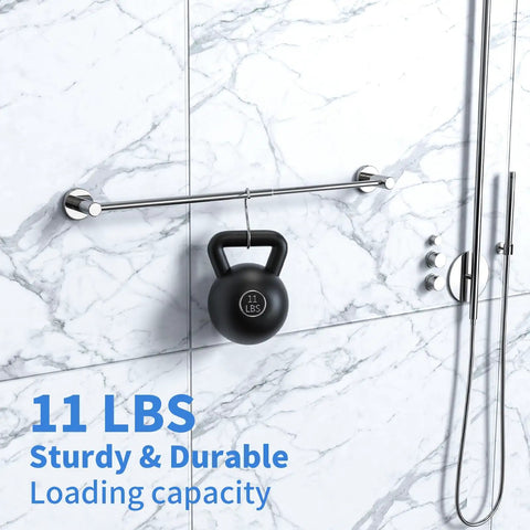 2 Pack Adjustable Single Bath Towel Bars 16 To 27 Point 6 Inches Chrome Finished Stainless Steel Towel Holder Hanger Wall Mounted Towel Rail For Bathroom Kitchen Washroom 1 Inch Tubes Quick Dry And Space Saving with 11 lbs load showing strength