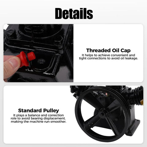 Heavy Duty 4 To 5 Horsepower Replacement Air Compressor Pump Head. Features A Rock Solid 3 Cylinder Cast Iron And Aluminum Build For Superior Durability And Long Lasting Performance. Perfect Upgrade For Light Industry Textile Machinery And Food