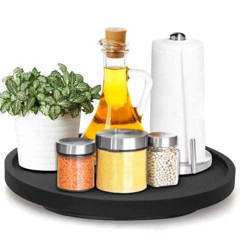 Wooden Lazy Susan Turntable Organizer For Kitchen Countertop And Dining Table 10 Inch Round Rotating Tray with spices and condiments