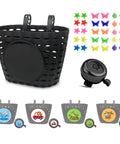 Front Bike Basket For Kids With Bell, Durable Plastic Handlebar Basket For Boys with colorful wheel spoke beads set