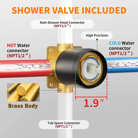 Badass Matte Black Tub And Shower Faucet Set With Valve Included Features Six Inch Rain Shower Head Single Handle Diverter Control For A Slick Bathroom Upgrade That Is A Dead Simple Game Changer Delivering Zero Hassle Install