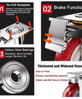 Heavy Duty 3 Inch Casters Set Of Four With 2000 Pound Load Rating 360 Degree Swivel Lockable Bearing Plate Brakes Includes Complete Screw Sets And Accessories Built For Furniture Workbench Cart Or Dolly features illustration showing no-drill baseplate, brake function, and carbon steel bearings.