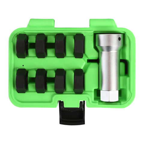 Axle Spindle Rethreading Tool Kit for Damaged Threads with Metric and SAE Chasers in green case, top view