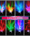 Aurora Borealis Light Projector With Remote displaying 8 lighting modes on black background for bedroom ceiling.