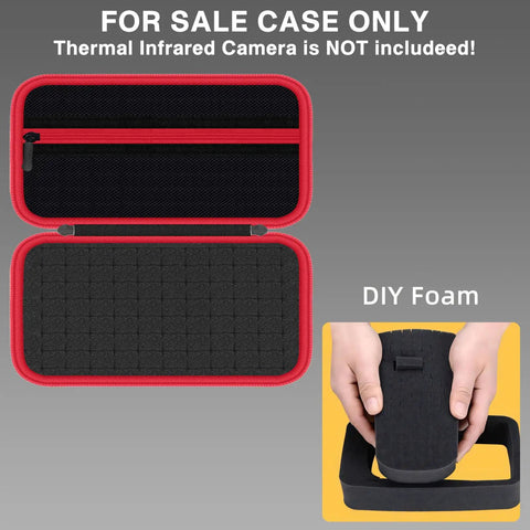 Durable Custom-Fit Storage Case For Thermal Imaging Cameras With DIY Foam Sponge Snug Fit For HF96 F2W AMPBANK H128 TOPDON TC004 Mini TC004 TC005 FOXWELL RT280 FLIR TG165-X And More Case Only, shown open with DIY foam insert and black with red accents.