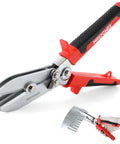 5-Blade Sheet Metal Crimper Hand Tool For Ductwork And Stove Pipe, 9.8 Inch HVAC Crimper with red handle for 24 and 26 gauge steel.