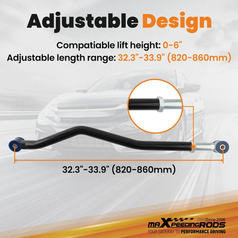 Adjustable Front Track Bar 0-6 Inch Lift for Jeep Wrangler JK JKU 2007-2018 Fits 2-Door 4-Door, Replaces Stock Length for Beefy Steering Control and Alignment, Heavy Duty Off Road Suspension Upgrade. black adjustable front track bar, 32.3-33.9 in (820-860 mm)