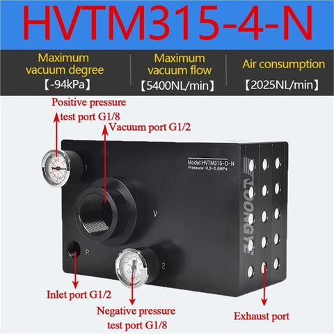 Industrial Grade Multi Stage Vacuum Generator With Powerful Pneumatic Suction Pump And Smart Negative Pressure Control For Serious Workshop Upgrades And Zero Sweat Operation, showing pressure gauges and ports.