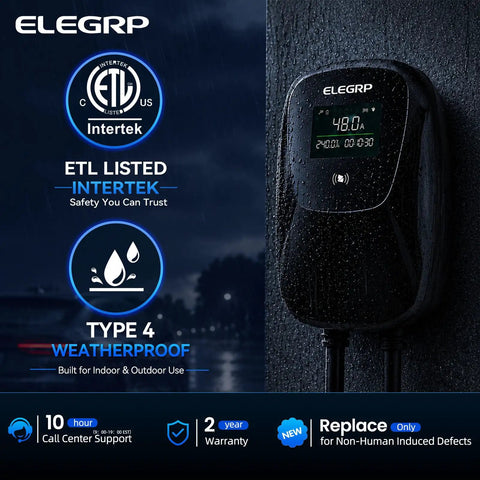 Screaming Fast 48 Amp Level 2 EV Charger With Nacs Connector and Rock Solid Hardwired 11Kw Build, weatherproof and ETL listed.