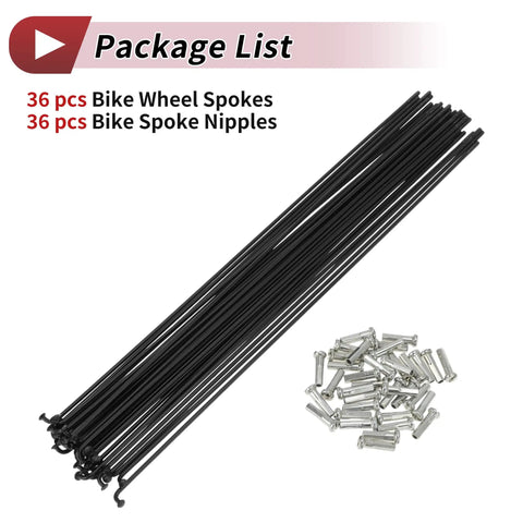 14G J Bend Bicycle Spokes 240mm Length With Nipples For MTB Wheels Black Steel 36 Pack Heavy Duty Spokes Set For Road