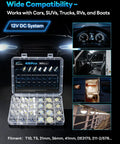 All In One Grab And Go 48 Piece Led Interior Car Lights Kit displayed with wide compatibility for cars, trucks, RVs, and boats.