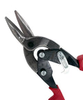 Left Cut Regular Aviation Snips Tin Cutting Shears With Forged Blades And Kush N Power Comfort Grips shown from side angle.