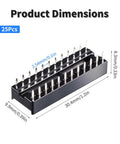 Image showing dimensions of 24 Pin DIP IC Socket 2.54mm Pitch Narrow Body For Soldering DIP IC Socket Adapter in black plastic.