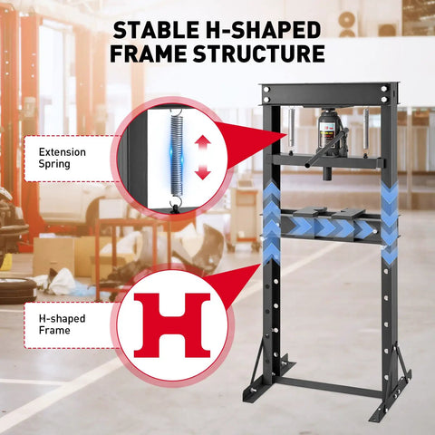 Beefy 20 Ton Hydraulic Shop Press With H Frame For Garage Floors Adjustable Plates And Built In Safety Valve Perfect For Metal Bending