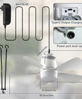 Wiring details and dimensions of Kick Back And Chill With This Wireless Ceiling Fan 20 Inches Powered By 20000mAh Battery.