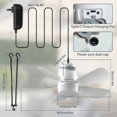 Wiring details and dimensions of Kick Back And Chill With This Wireless Ceiling Fan 20 Inches Powered By 20000mAh Battery.