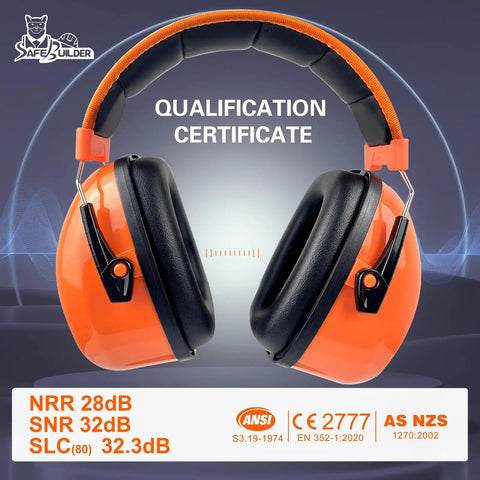 Heavy Duty Ear Protection Muffs With Up To 32dB Noise Reduction Adjustable Hearing Protection For Work Mowing Construction And Lawn Care Orange Noise Canceling Earmuffs For Clear Focus