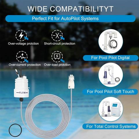 Tri Sensor Replacement For Pool Automation Systems With 12ft Cord 3 In 1 Flow Salt Level And Water Temperature Sensor