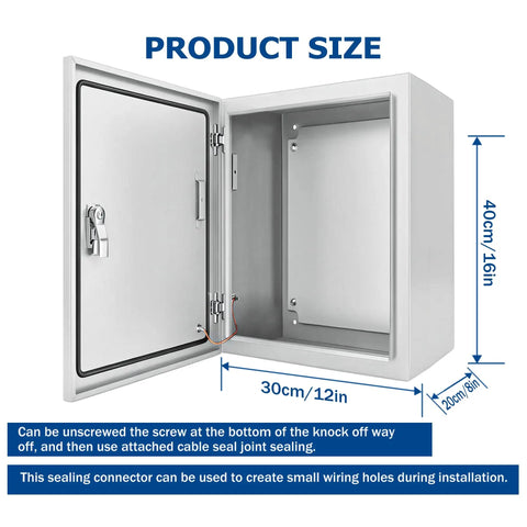 Weatherproof Steel Outdoor Junction Box With Locking Hasp IP66 Dustproof And Waterproof Enclosure 16 By 12 By 8 Inches open view