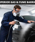 Person using spray gun wearing 2 In 1 Half Face Respirator With Replaceable Filters For Painting, Welding And Woodworking.
