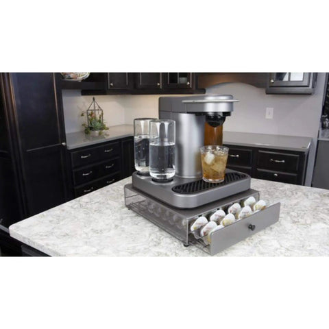 Cocktail Capsule Drawer for Bartesian, Holds 36 Pods With Smooth Glide Rolling Drawer, Silver Countertop Bar Organizer for home bar