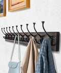 Rustic 34 Inch Wall Mounted Coat Rack With Ten Decorative Hooks Heavy Duty Pine Wood Rail For Entryway Or Living Room
