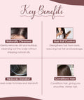 Image showing benefits of Aritha Soap Nut Powder For Silky Hair Organic And Pure USDA NOP Certified Aritha Powder From India Natural Hair Conditioner And Cleanser And Shampoo Alternative No Harsh Stuff Chemical Free Eco Friendly Saponin Rich Formula 227g including naturally cleanses, hair fall control, reduces dandruff, and conditions hair.