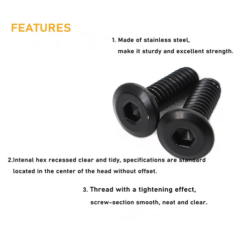 10 Pack Quarter Inch 20 Thread X 3 1/2 Inch Long Countersunk Socket Cap Bolts Black 304 Stainless Steel Rust Proof Hardware close-up view.