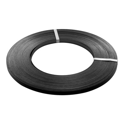 Heavy Duty Steel Strapping Coil 3 4 Inch By 02 Inch By 1640 Ft Metal Banding Roll with secure black finish for pallet wrapping.
