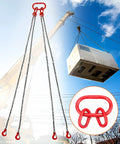 G80 Chain Sling Ring Oblong Master Link Hoist Ring for lifting 8 ton capacity, shown in industrial lifting setup with crane.
