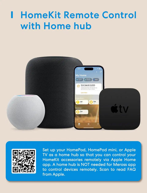Apple HomePod, HomePod Mini, iPhone, and Apple TV set up for HomeKit remote control display