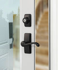 GL Door Lever Set With Keyed Deadbolt Lock For Storm And Screen Doors Black 4 Piece Upgrade on white door