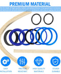 Rotary Lift hydraulic cylinder seal kit; blue/black rubber O-rings and beige piston seals, Amazon brand.
