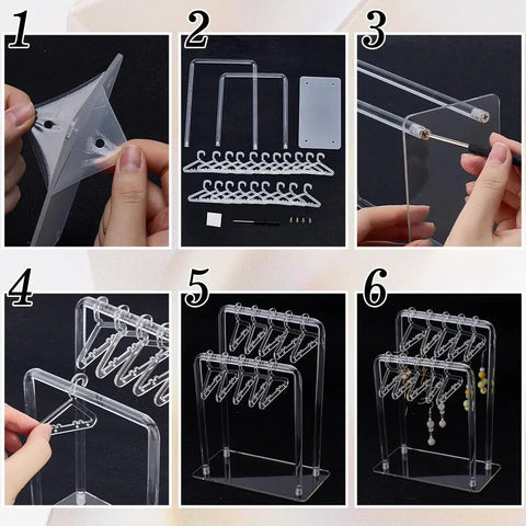 Super Sleek Acrylic Earring Holder Stand With Twenty Mini Hangers Holds Up To Sixty Pairs Two Tier Jewelry Organizer Keeps Studs Hooks And Delicate Necklaces Totally Tame Straight Up Gamechanger For Your Vanity Setup