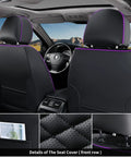 Interior view showing Premium Nappa Leather Car Seat Covers Full Set With Waterproof Protection For 5 Seats Black And Purple, front seat focus.