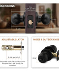 Dimensions and features of Privacy Interior Door Knob Set Matte Black Reversible For Bedroom Bathroom And Closet Heavy Duty