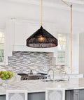 Boho Rattan Pendant Light With On Off Switch, Plug In Hanging Lamp On 15 Ft Hemp Rope, 12 Inch Handwoven Basket Shade over kitchen