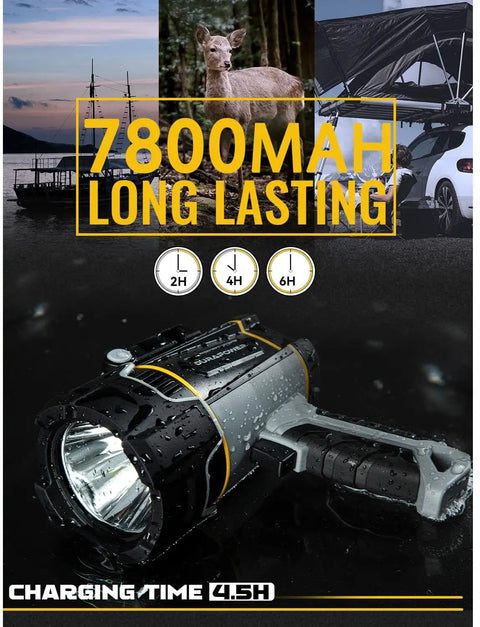 Ultra Bright Waterproof Boat Spotlight Handheld Flashlight, IP67 Submersible With 1148ft Long Range, and 7800mAh battery
