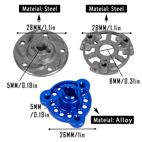 Components of Durable 86T 48P Spur Gear Set With 19T 21T 23T Pinions And Slipper Clutch Upgrade, steel and alloy parts shown.