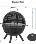 Diagram of Huge 35 Inch Wood Burning Fire Pit With Built In BBQ Grill For Backyard Bonfires Heavy Duty Outdoor Fire Pit dimensions