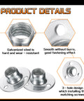Premium M10 Tee Nuts With Included Screws And Galvanized Steel Round Base Flange Inserts For Kickass Furniture Builds That Gonna Install With No Sweat Ever close-up of galvanized steel flange nuts showing smooth surfaces and 3-hole design.