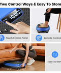 Full Body Vibration Platform with touch control, remote use, and compact storage, perfect for Bluetooth home workouts.